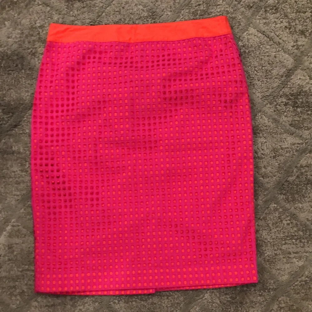Y2K retro style open mesh neon pink and orange pencil skirt - Picture 2 of 8